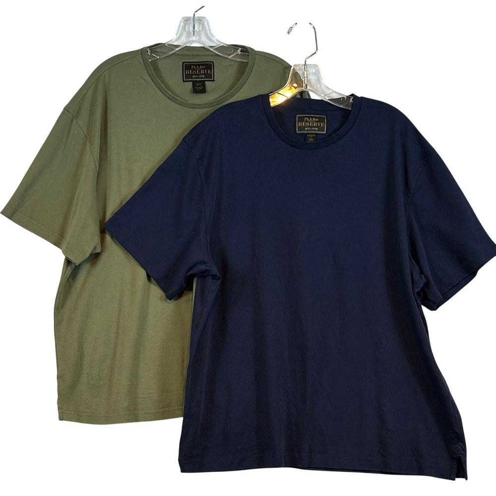 Lot of 2 Jos A Bank Reserve Men XXL Pima Cotton Shirt Navy Olive Green Crew Neck